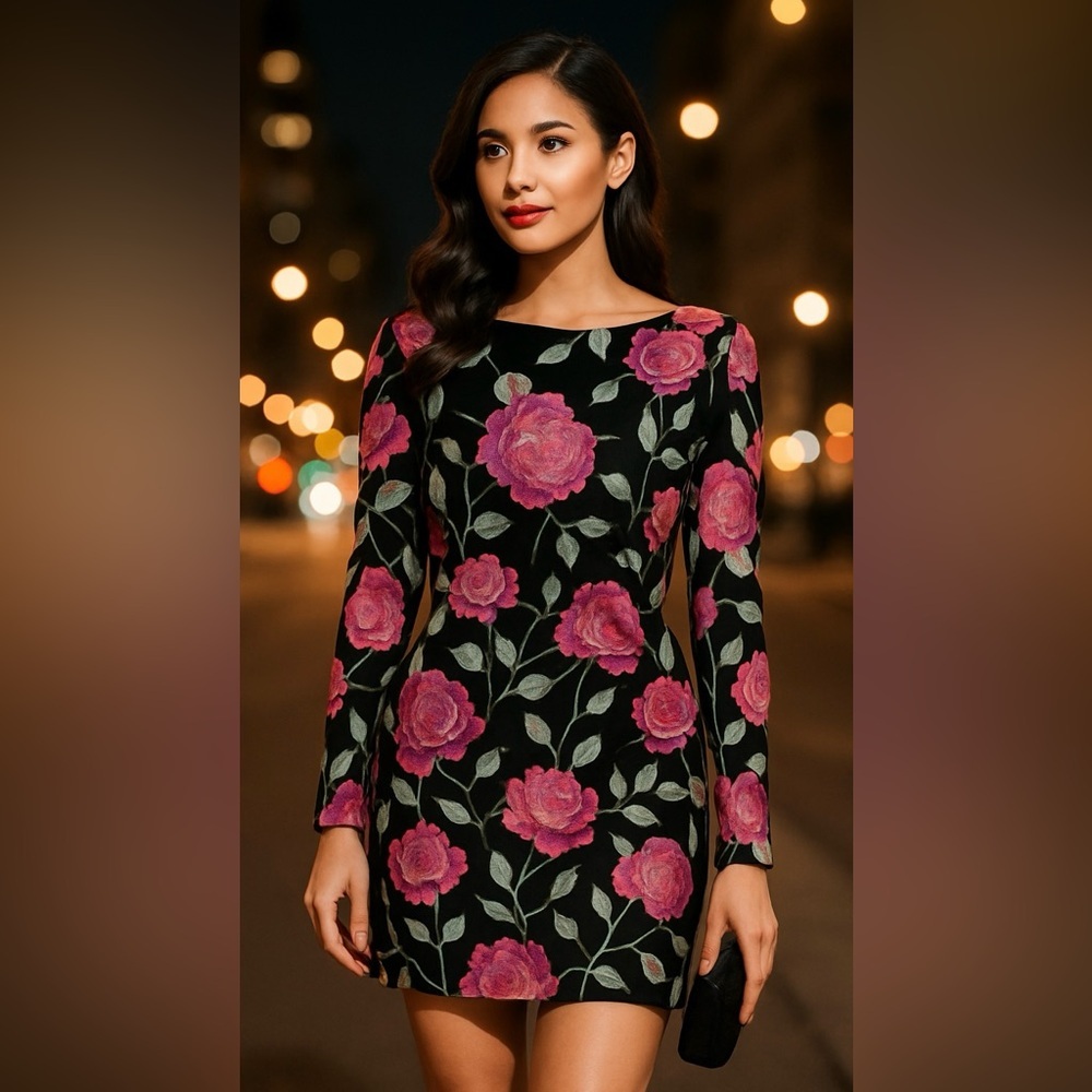 Siena Embroidered Floral Dress Mesh Sleeves Size 6 Cocktail Evenind Dinner Dress